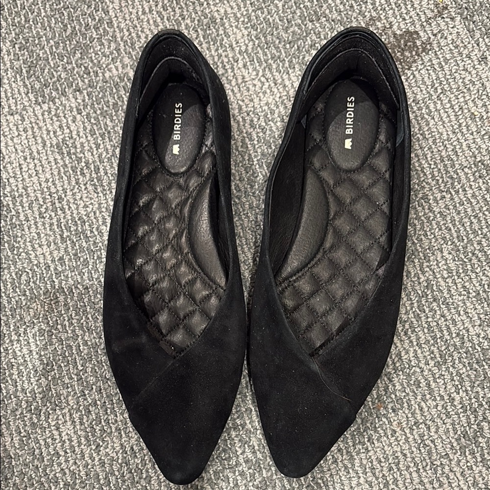 Birdies Black Pointed Suede Flats